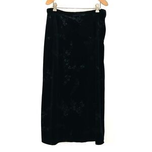 Vintage First Option Petite Velvet Floral Maxi Skirt Black Silver Accent 12P
